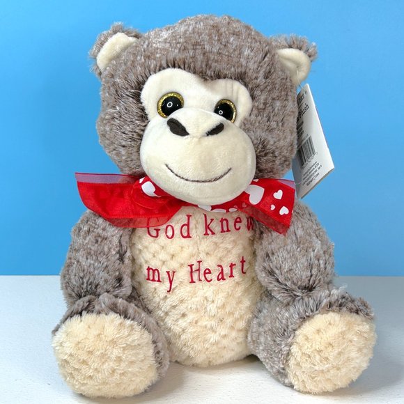 RARE Walmart GOD KNEW MY HEART Monkey Valentine's Day 11" Plush Stuffed Animal - Picture 7 of 7